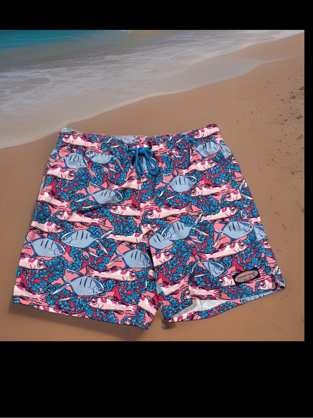 Vineyard vines: men’s: Colorful Fish Print Swim Trunks - Pink & Blue small 30”W